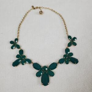 Kate Spade Garden Path Butterfly Necklace Emerald Gold Tone Aqua Blue Rhinestone
